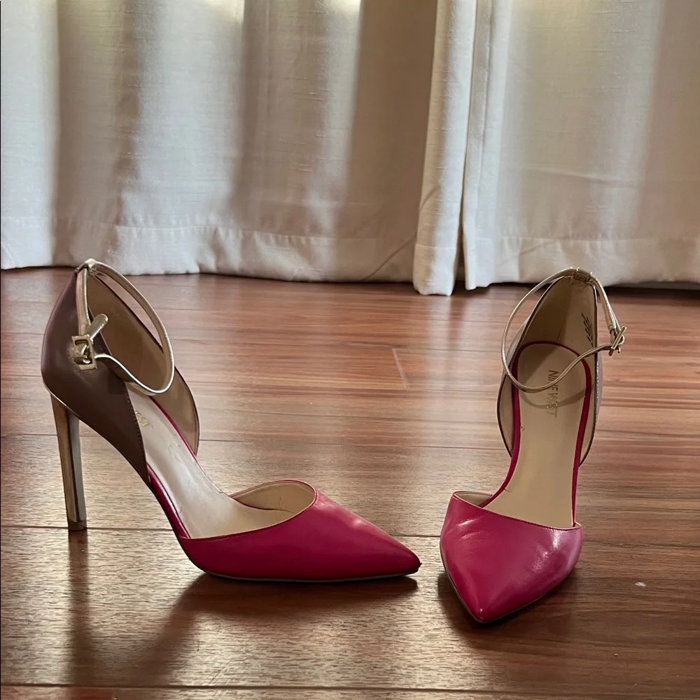 Nine West Women’s Pink Pointed-Toe Ankle-Strap Heels - Picture 1 of 8